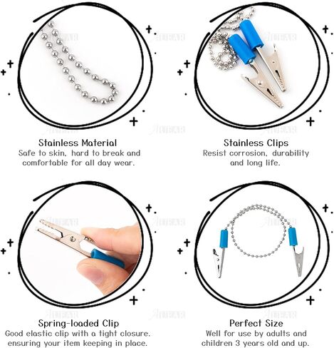 AUEAR, 6 Pack Napkin Clips Metal Dental Bib Clips Napkin Chain Bib Holder Napkin Fixing Clips Chain Lanyard Napkin Holder Flexible for Adult (6 Colors) in Kuwait