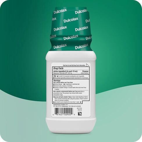 Dulcolax Saline Laxative Liquid, Fast & Gentle Constipation Relief, Cherry Flavor, Magnesium Hydroxide 1200 mg, 12 fl. oz. in Kuwait