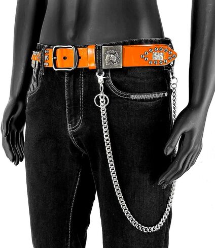 Full Bullet Rivet Belt Mens Real Leather Belt Punk Rocker Party Waistband With Biker Chain in Saudi Arabia