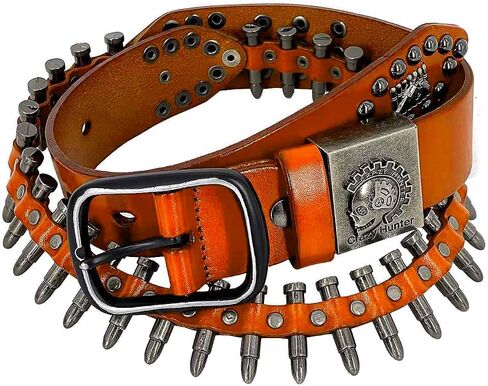 Full Bullet Rivet Belt Mens Real Leather Belt Punk Rocker Party Waistband With Biker Chain in Saudi Arabia