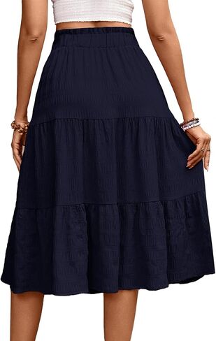 HELYO Women's Casual Summer Skirts Boho High Elastic Waisted Flowy Drawstring Ruched A Line Tiered Midi Dress Skirt in Saudi Arabia