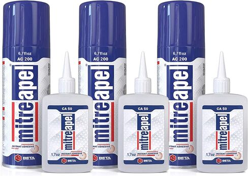 غراء MITREAPEL Super CA (3 × 1.7 أونصة) مع منشط لاصق بالرش (3 × 6.7 أونصة سائلة) غراء Ca مع منشط للخشب والبلاستيك والمعادن والجلود والسيراميك - غراء سيانوأكريليت للحرف اليدوية والبناء (3 قطع) in Kuwait