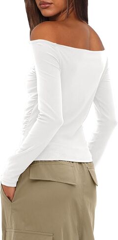 Darong Women Off Shoulder Shirts Long Sleeve Ruched Going Out Tops Trendy Slim Fit Fall Blouses Y2K Tops in Saudi Arabia