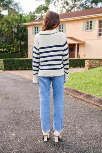 GRACE KARIN Womens Fall Fashion 2024 Sweater Long Sleeve Striped Contrast V Neck Knit Pullover Tops Trend Outfits in Saudi Arabia