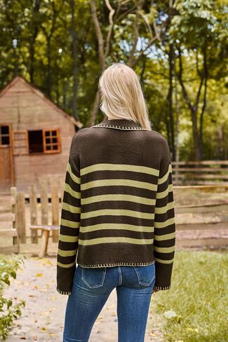 GRACE KARIN Womens Fall Fashion 2024 Sweater Long Sleeve Striped Contrast V Neck Knit Pullover Tops Trend Outfits in Saudi Arabia
