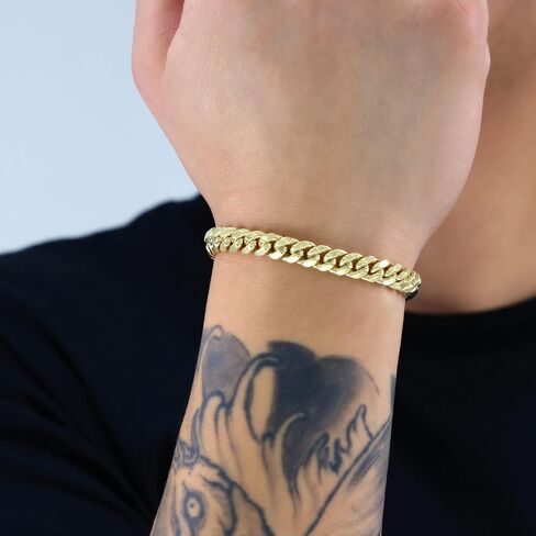Nuragold 14K Yellow Gold Miami Cuban Link Chain Bracelet/Lengths 7" 7.5" 8" 8.5" 9" / Widths 3mm - 12.5mm / Italian Made Jewelry for Men and Women in Kuwait