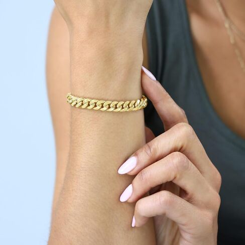 Nuragold 14K Yellow Gold Miami Cuban Link Chain Bracelet/Lengths 7" 7.5" 8" 8.5" 9" / Widths 3mm - 12.5mm / Italian Made Jewelry for Men and Women in Kuwait
