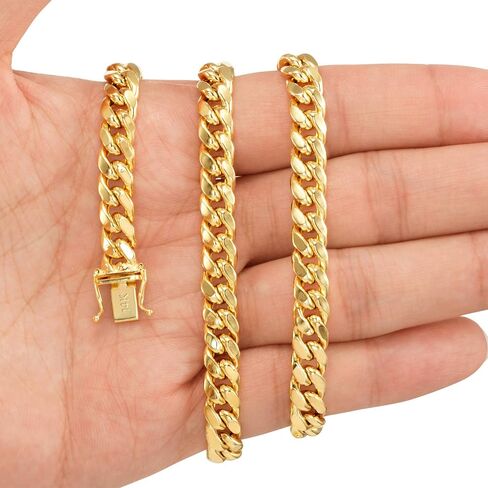 Nuragold 14K Yellow Gold Miami Cuban Link Chain Bracelet/Lengths 7" 7.5" 8" 8.5" 9" / Widths 3mm - 12.5mm / Italian Made Jewelry for Men and Women in Kuwait