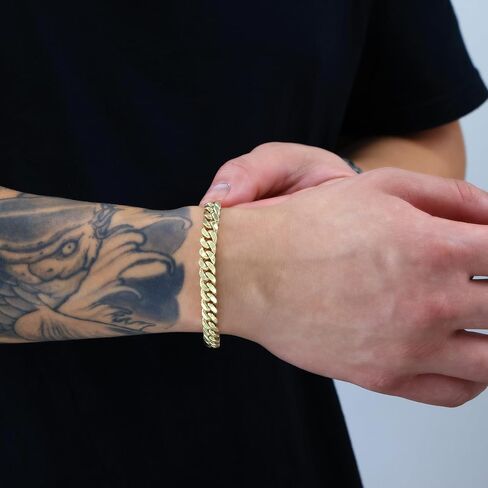 Nuragold 14K Yellow Gold Miami Cuban Link Chain Bracelet/Lengths 7" 7.5" 8" 8.5" 9" / Widths 3mm - 12.5mm / Italian Made Jewelry for Men and Women in Kuwait