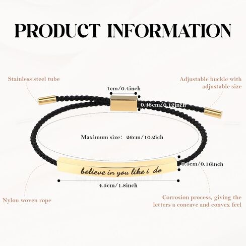 Believe In You Like I Do Bracelet for Women Men, Handmade Braided Fashion Adjustable Wrap Stainless Steel Motivational Tube Bracelet Story Jewelry in Saudi Arabia