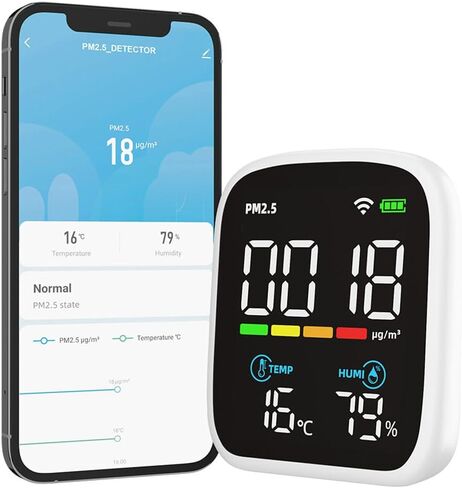 مراقب جودة الهواء، جهاز كشف جودة الهواء Omlcines PM2.5 مع مستشعر عالي الدقة لمراقبة درجة حرارة الرطوبة PM2.5، وظيفة النوم والاستيقاظ التلقائي in Saudi Arabia
