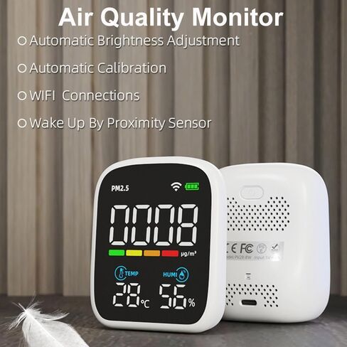 مراقب جودة الهواء، جهاز كشف جودة الهواء Omlcines PM2.5 مع مستشعر عالي الدقة لمراقبة درجة حرارة الرطوبة PM2.5، وظيفة النوم والاستيقاظ التلقائي in Saudi Arabia