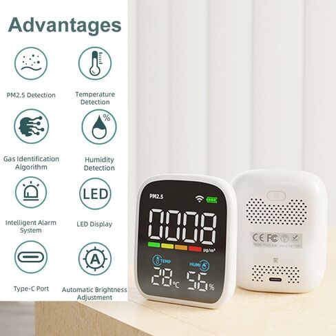 مراقب جودة الهواء، جهاز كشف جودة الهواء Omlcines PM2.5 مع مستشعر عالي الدقة لمراقبة درجة حرارة الرطوبة PM2.5، وظيفة النوم والاستيقاظ التلقائي in Saudi Arabia