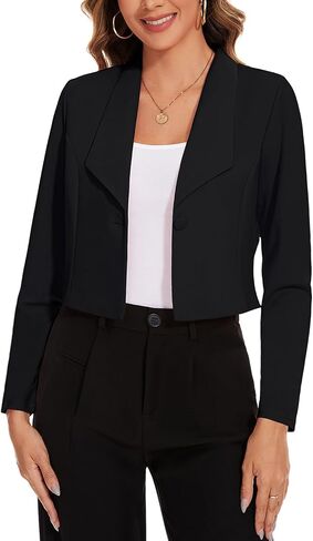 MINTLIMIT Women's Long Sleeve Cropped Blazer Lapel Collar Office Casual Blazers Button Open Front Business Work Suit Jacket in Saudi Arabia