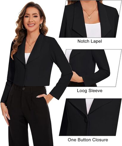 MINTLIMIT Women's Long Sleeve Cropped Blazer Lapel Collar Office Casual Blazers Button Open Front Business Work Suit Jacket in Saudi Arabia