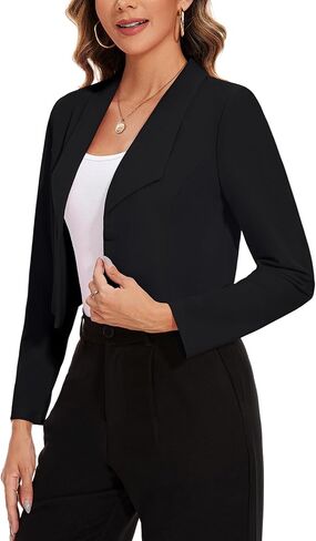 MINTLIMIT Women's Long Sleeve Cropped Blazer Lapel Collar Office Casual Blazers Button Open Front Business Work Suit Jacket in Saudi Arabia