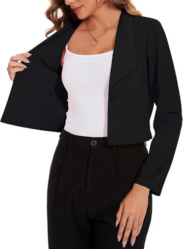 MINTLIMIT Women's Long Sleeve Cropped Blazer Lapel Collar Office Casual Blazers Button Open Front Business Work Suit Jacket in Saudi Arabia