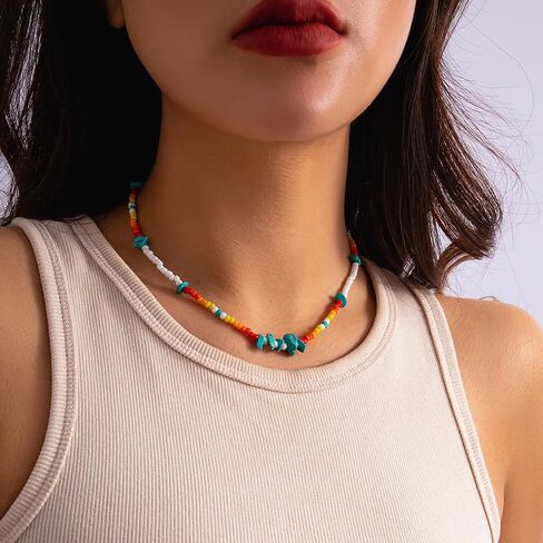 Colorful Beaded Necklace for Women Freshwater Beaded Pearl Choker Necklace for Women Y2K Trendy Pearl Necklace Boho Surfer Beach Necklace Summer Handmade Jewelry in Saudi Arabia