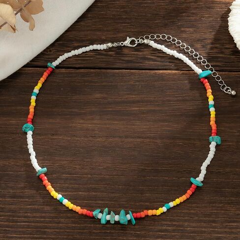 Colorful Beaded Necklace for Women Freshwater Beaded Pearl Choker Necklace for Women Y2K Trendy Pearl Necklace Boho Surfer Beach Necklace Summer Handmade Jewelry in Saudi Arabia