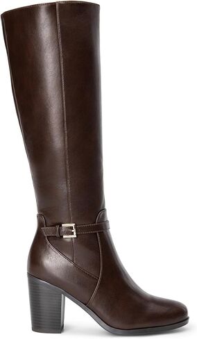 DREAM PAIRS Women Comfortable Chunky Knee-High Boots | Retro Buckle Boots Blend Almond Toes, Sleek Legs, and All-day Grip in Saudi Arabia