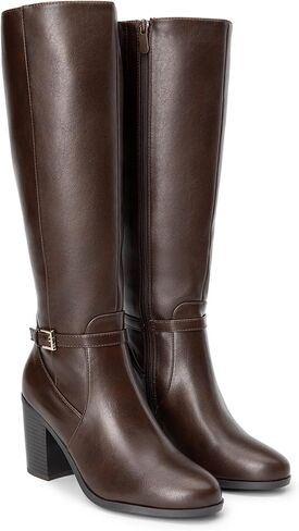 DREAM PAIRS Women Comfortable Chunky Knee-High Boots | Retro Buckle Boots Blend Almond Toes, Sleek Legs, and All-day Grip in Saudi Arabia