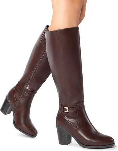 DREAM PAIRS Women Comfortable Chunky Knee-High Boots | Retro Buckle Boots Blend Almond Toes, Sleek Legs, and All-day Grip in Saudi Arabia