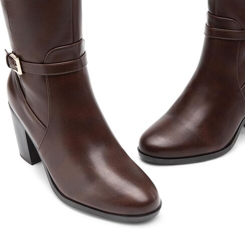 DREAM PAIRS Women Comfortable Chunky Knee-High Boots | Retro Buckle Boots Blend Almond Toes, Sleek Legs, and All-day Grip in Saudi Arabia
