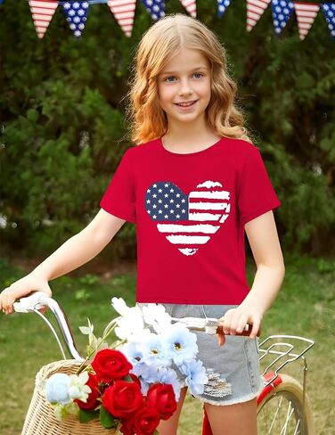 Arshiner Girls July 4th American Flag T Shirts Crop Top Short Sleeve Shirt Tee in Saudi Arabia