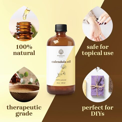 Calendula Oil - Premium Carrier Oil | Nourishing for Skin, Face, Body, Hair Revitalization | Hydrating, Vegan & Cruelty-Free, 1 Fl Oz in Kuwait