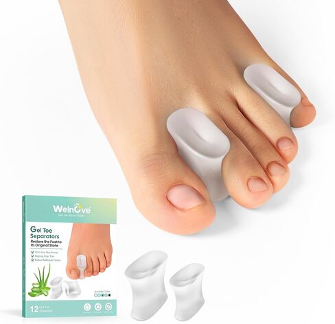 Welnove Upgraded Gel Toe Separators – 12-Pack Bunion Pads – Toe Spacers for Straightening Overlapping Toes, Bunions, Calluses – Soft Silicone Bunion Corrector for Men and Women in Saudi Arabia