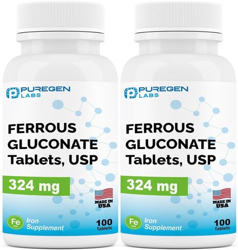 Puregen Labs غلوكونات الحديد 324 ملغ [فعالية عالية] مكمل حديد، لطيف على المعدة - 100 قرص in Kuwait