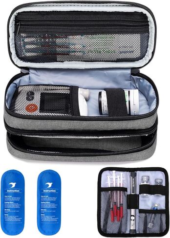 حقيبة سفر مبرد الأنسولين من يارو، حقيبة سفر مزدوجة الطبقات لمرضى السكري مع عبوتين من الثلج، منظم مستلزمات مرضى السكري لأقلام الأنسولين أو أجهزة مراقبة نسبة الجلوكوز في الدم أو غيرها من ملحقات رعاية مرضى السكري، باللون الأسود in Kuwait