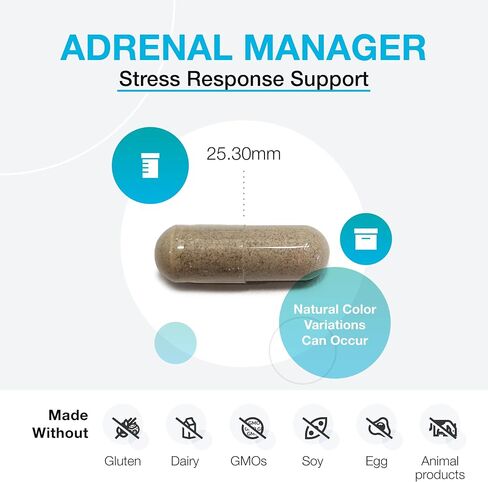 XYMOGEN Adrenal Manager - الطاقة، الاستجابة للإجهاد + دعم الغدة الكظرية - مكمل الغدة الكظرية مع L-Tyrosine، الزنك تشيلات، VIT B6، المغنيسيوم، حمض البانتوثينيك، الرهوديولا الوردية (120 كبسولة) in Saudi Arabia