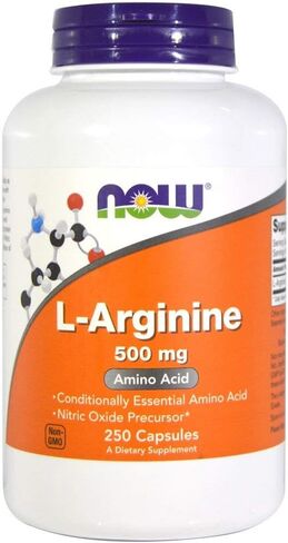 NOW L-Arginine 500 mg، 250 كبسولة نباتية (قد تختلف التعبئة والتغليف in Kuwait
