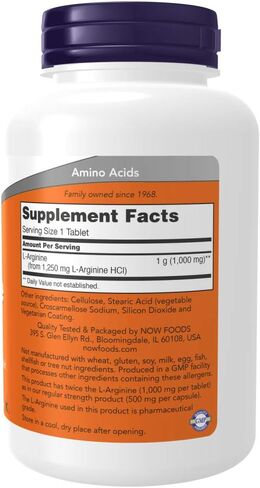 NOW L-Arginine 500 mg، 250 كبسولة نباتية (قد تختلف التعبئة والتغليف in Kuwait