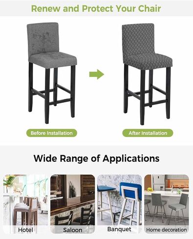 Stretch Bar Stool Covers, Farmhouse Decoration Teal Green Geometric Pattern Removable Counter Stool Pub Chair Covers Slipcover with Elastic Bands for Dining Room Set of 2 in Saudi Arabia
