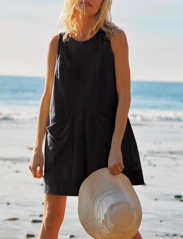 AELSON Womens Sleeveless Jumpsuits Summer Casual Hot shot tee romper for Women Loose Shorts with Pockets in Kuwait