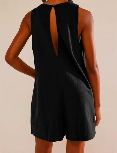 AELSON Womens Sleeveless Jumpsuits Summer Casual Hot shot tee romper for Women Loose Shorts with Pockets in Kuwait