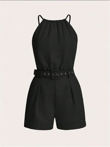 SOLY HUX Women's Summer Sleeveless Halter Romper Belted Shorts Vacation Business Jumpsuits in Saudi Arabia