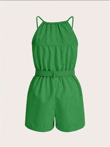 SOLY HUX Women's Summer Sleeveless Halter Romper Belted Shorts Vacation Business Jumpsuits in Saudi Arabia