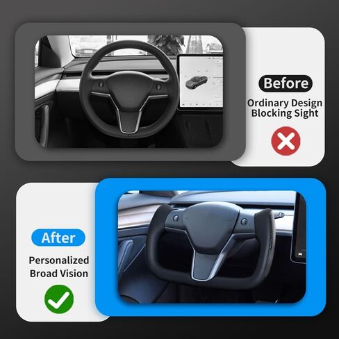 Yoke Racing Steering Wheel, Black Microfiber Leather without Front Trim for Tesla Model 3/Y 2017-2023 With Heating Function in Kuwait