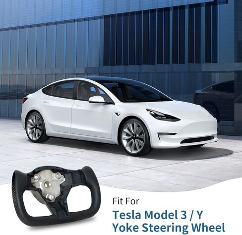 Yoke Racing Steering Wheel, Black Microfiber Leather without Front Trim for Tesla Model 3/Y 2017-2023 With Heating Function in Kuwait