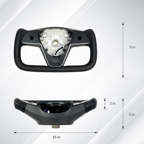 Yoke Racing Steering Wheel, Black Microfiber Leather without Front Trim for Tesla Model 3/Y 2017-2023 With Heating Function in Kuwait