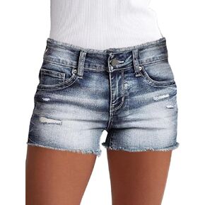 Flamingals Women's Ripped Jean Shorts Distressed Raw Hem Mid Rise Skinny Denim Shorts