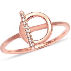 LeCalla 925 Sterling Silver 14K Rose-Gold Plated Rings for Women Open Circle Toggle Clasp Stackable Ring Statement Wedding Band for Gift