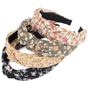 DRESHOW 4 Pack Knotted Headbands for Women Wide Turban Headband Yoga Exercise Ribbing Head Wraps Hair Bands Accessories