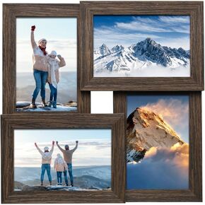 Egofine 4x6 Collage Picture Frames, Made of Solid Wood, Family Picture Frame Display Four 4x6 Photos, Covered by Plexiglass for Wall Hanging and Tabletop, Black