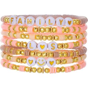 Friendship Bracelets for Women - Heishi Surfer Colorful Smile Evil Eye Clay Beaded Stretch Bracelets Elastic Layering - Stackable Boho Disc Y2K Aesthetic Summer Jewelry Set.