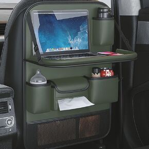 Car Backseat Organizer with Foldable Table Tray, Car Seat Back Protector with Touch Screen Phone Holder, Premium PU Leather Material,Compatible with Most Vehicles, Inner Car Accessories (Black)