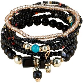 Rainbow Boho Bracelet Stacks for Women Layered Color Black Gold White Turquoise Family Stranded Wrap Birthday Anniversary Valentines Day